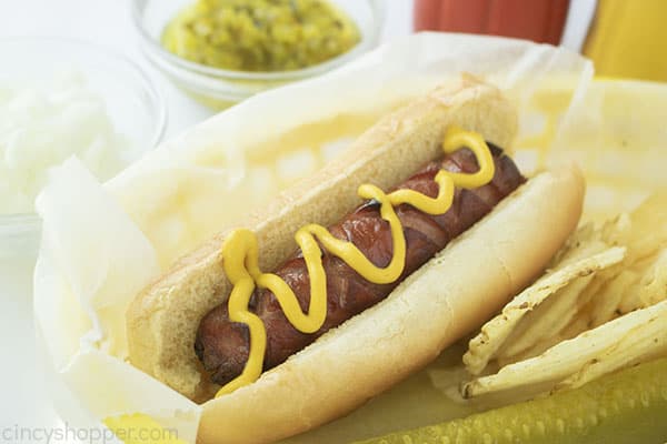 Fried hot dog in basket