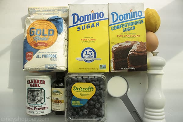 Ingredients for baked donuts with blueberries