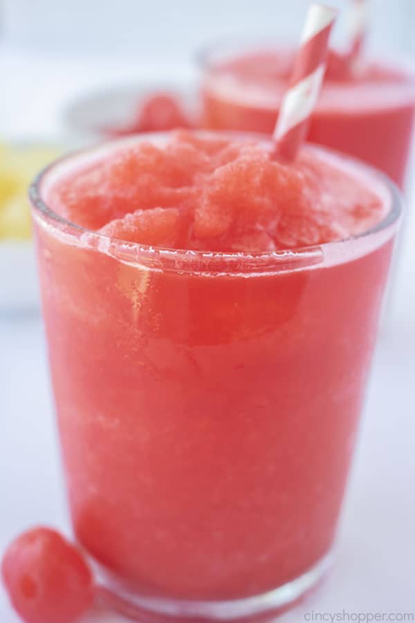 Cherry Pineapple Slush with straw