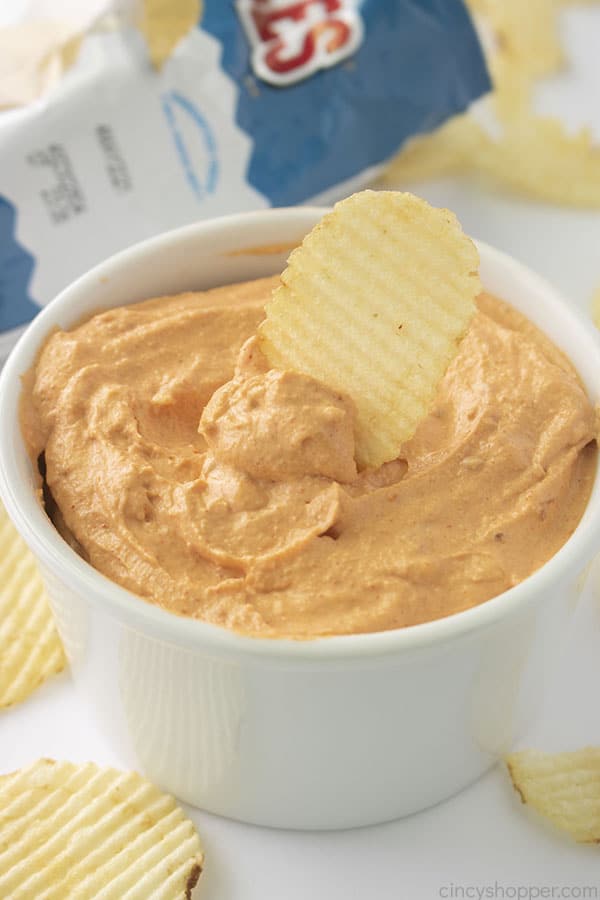 Easy Chip Dip in a bowl with potato chip