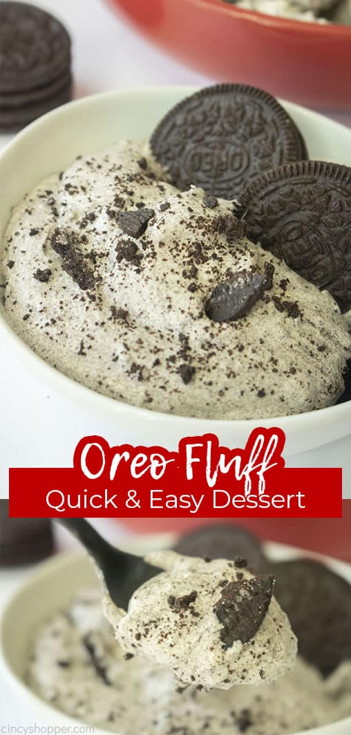 Long pin with text Oreo Fluff Quick & Easy Dessert