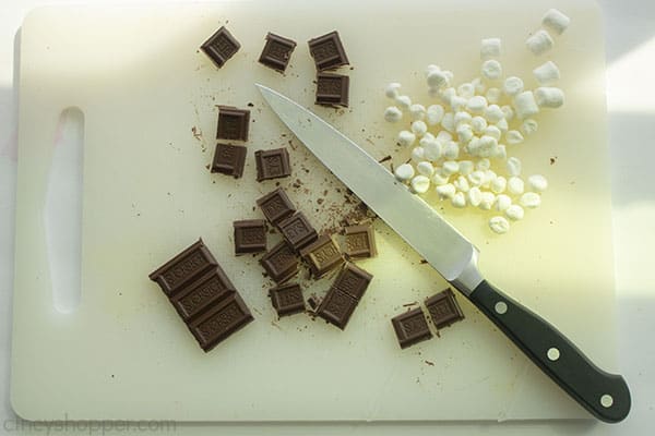 Chopped chocolate bars and halved mini marshmallows