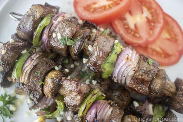 Grilled Steak Kebabs with mushrooms, onions, and peppers