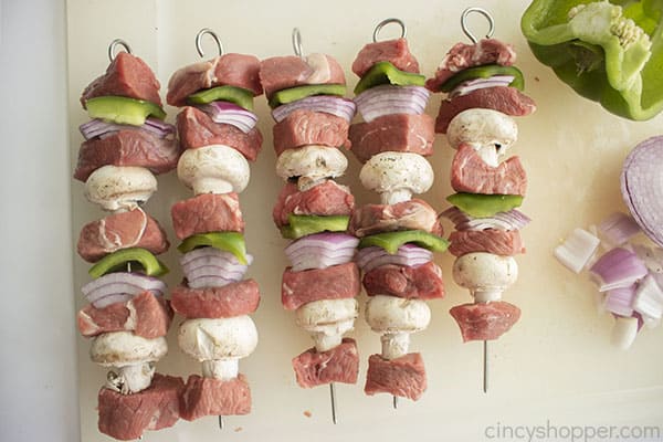 Assembled steak kebabs