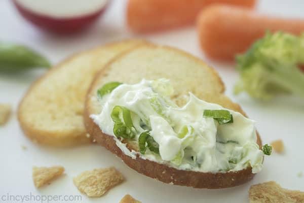 Onion dip on a bagel chip