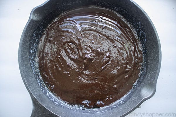 Melted chocolate added to cast iron pan