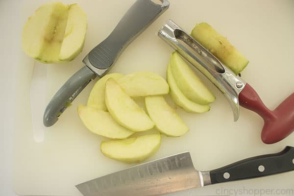 Cored, peeled and wedged apple slices