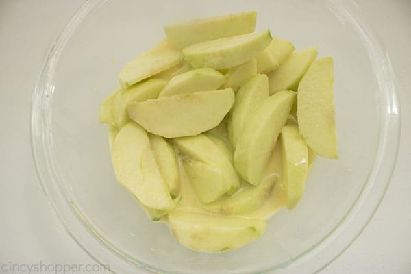 Apples in egg and milk mixture