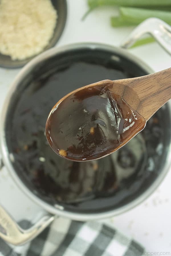 Homemade Teriyaki Sauce on a spoon