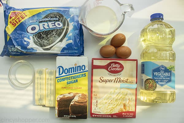 Ingredients for Cookies and Cream Cupcakes
