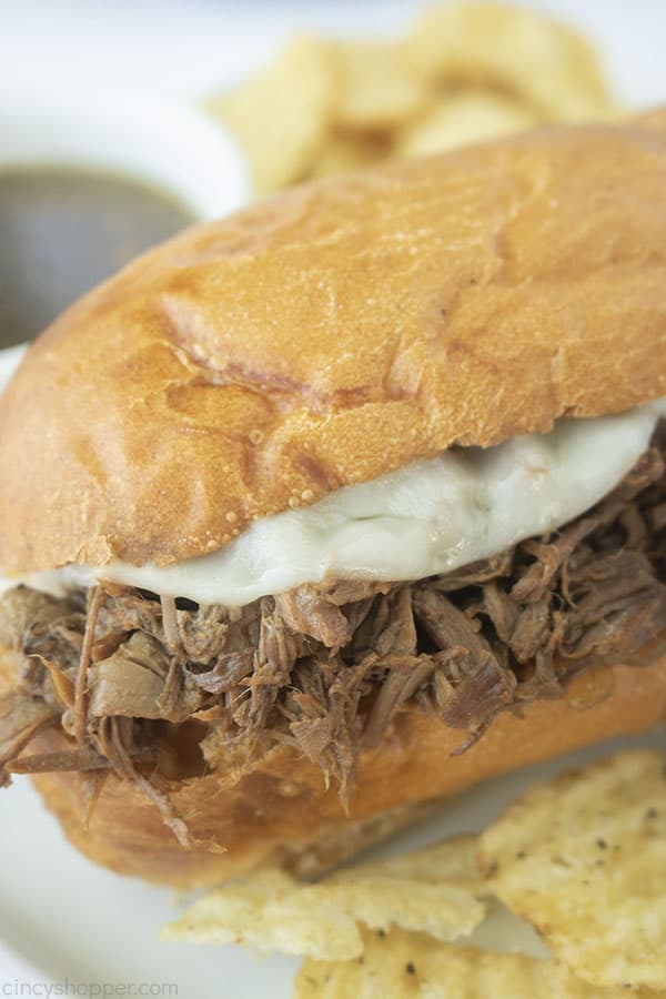 Slow Cooker French Dip Sandwich on a plate