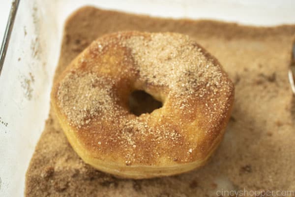 Air fried donut in cinnamon sugar