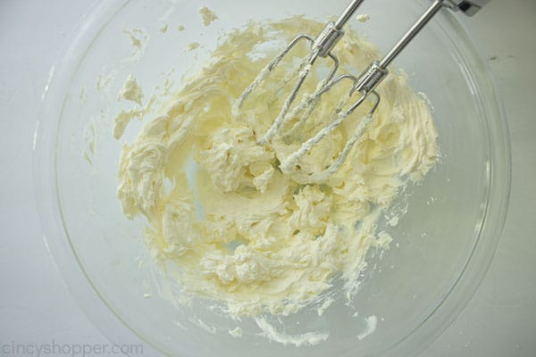Cream cheese mixed in bowl