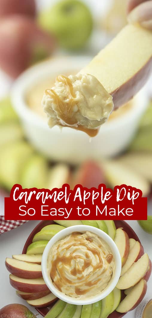 Long pin with text Caramel Apple Dip so Easy to Make