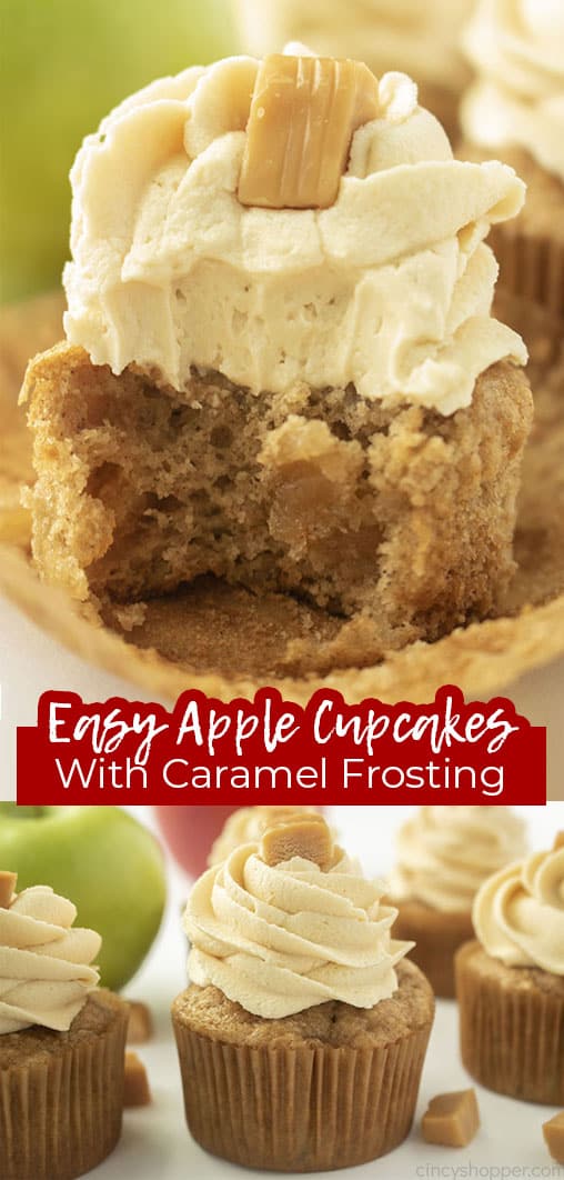 Long Pin Easy Apple Cupcakes with Caramel Frosting