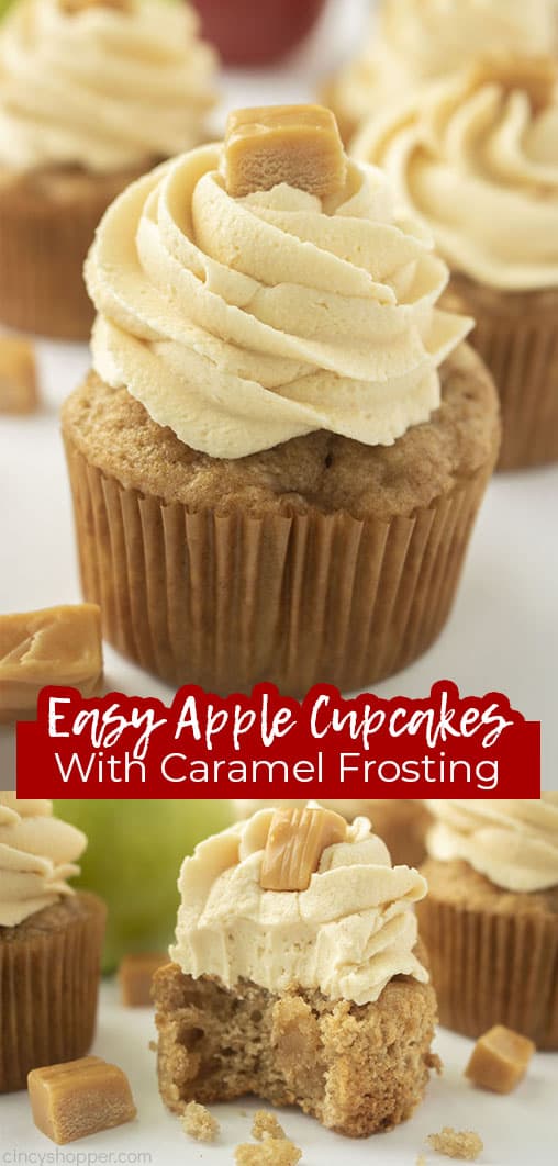 Long Pin Easy Apple Cupcakes with Caramel Frosting