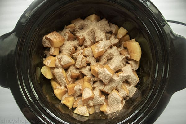 Spices added to diced apples