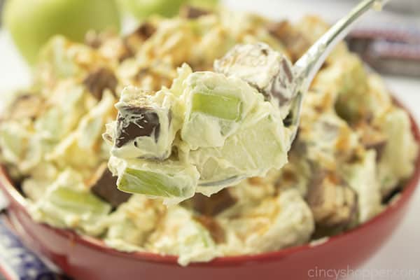 Candy bar salad on a spoon