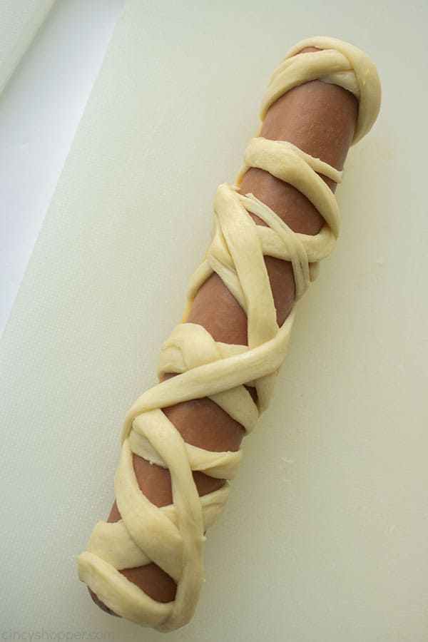 Crescent dough wrapped around hot dog