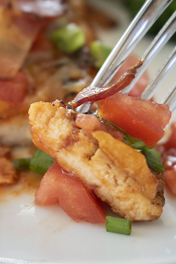 BBQ Chicken Monterey style on a fork