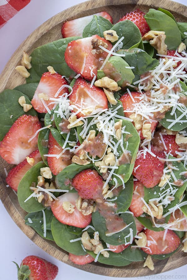 Walnut Strawberry Salad with Strawberry Vinaigrette Dressing on a plate.