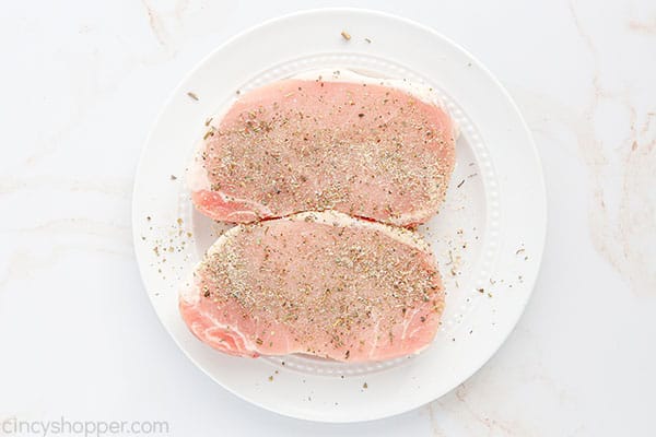 Seasonings on boneless pork chops