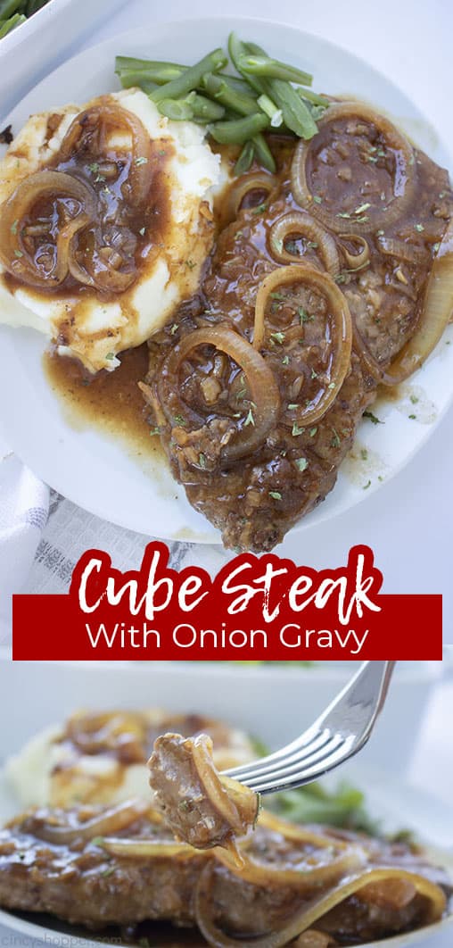 Long pin collage Cube Steak with Onion Gravy