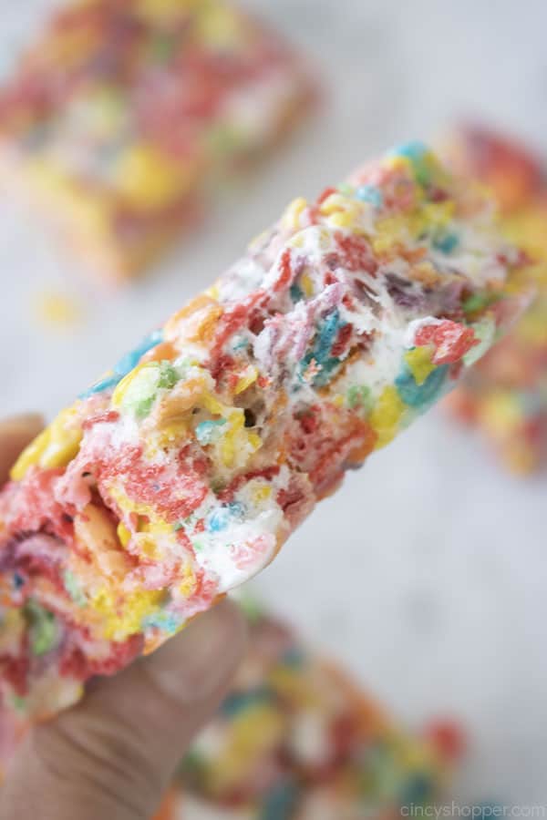 Fruity Pebbles Cereal Bars with marshmallows