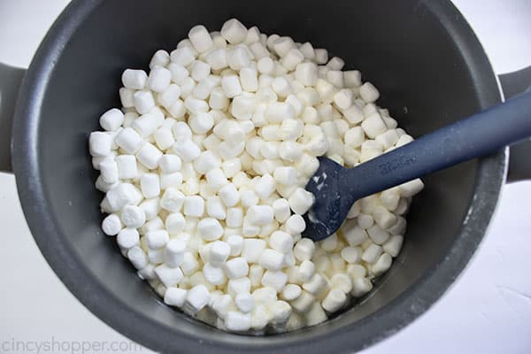 Marshmallows added to melted butter