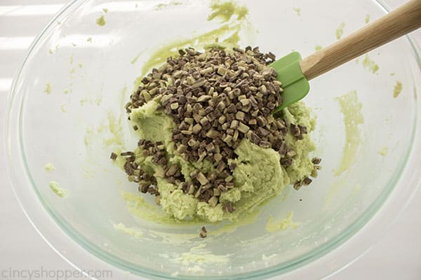Mint chips added to green cookie dough