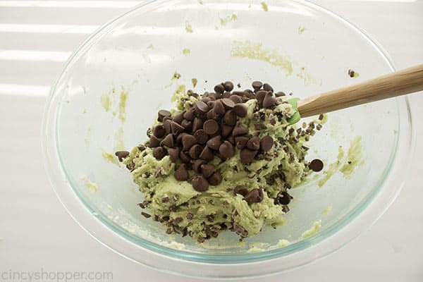 Chocolate chips added to cookie dough