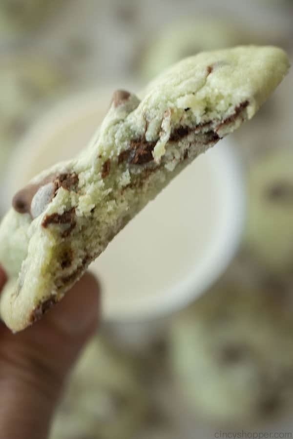 Bite in mint chocolate chip cookies