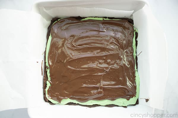 Chocolate layer on the top of green layer