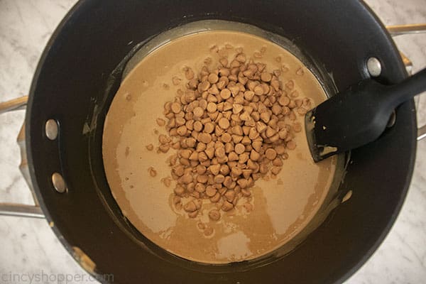 Butterscotch chips added to peanut butter mixture