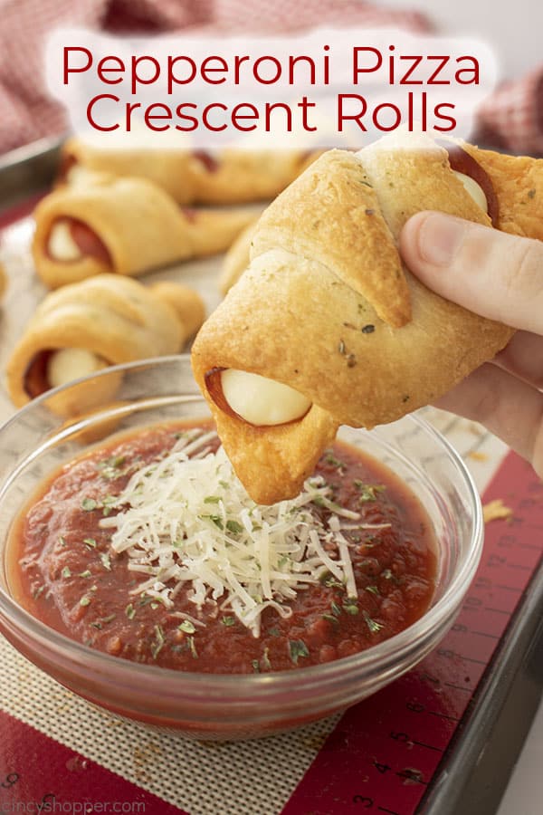 Text on image Pepperoni Pizza Crescent Rolls