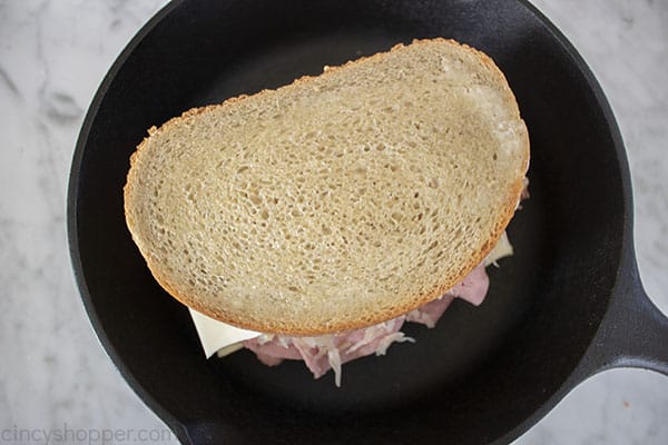 Reuben sandwich in fry pan