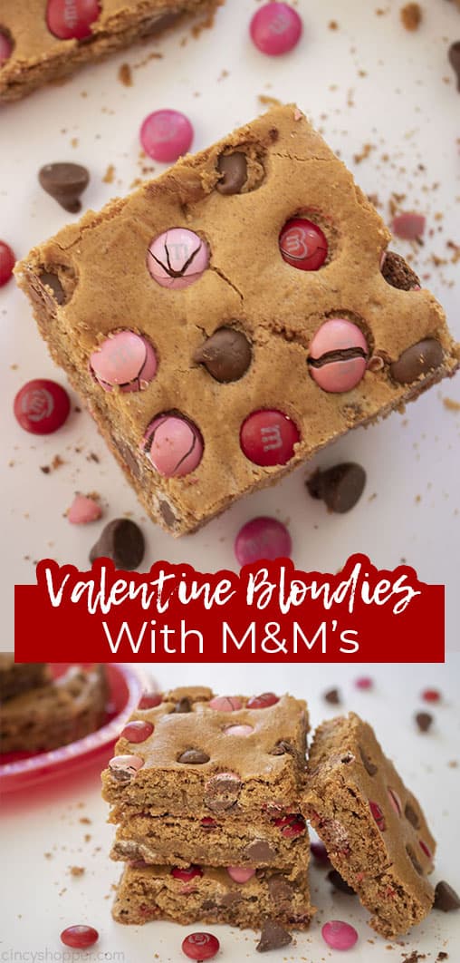 Long pin Valentine Blondies with M&M's