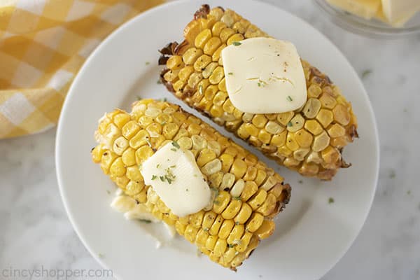 Air fried corn on the cob with butter