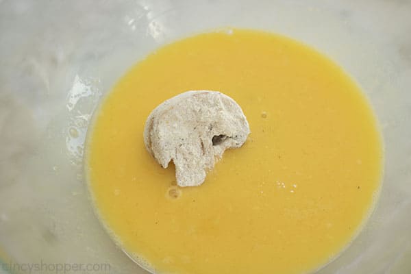 Mushroom in egg wash