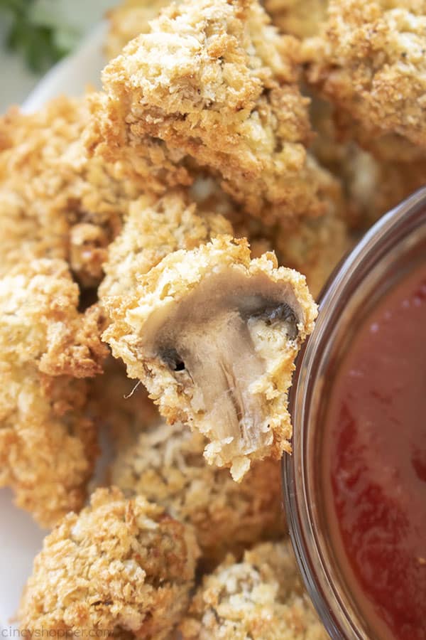 Air Fryer Breaded Mushrooms on a plate