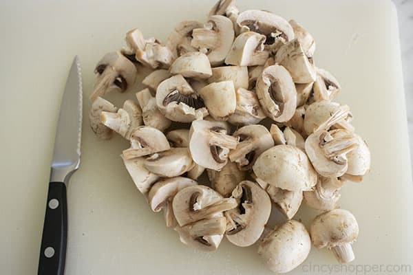 Fresh mushrooms on a cutting board