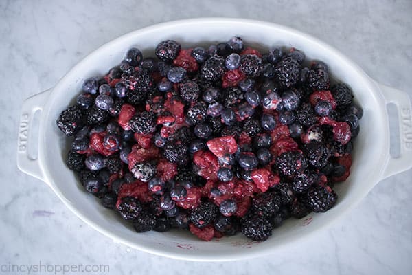 Berries in a white baking dish
