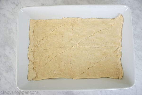 Crescent roll dough in casserole dish