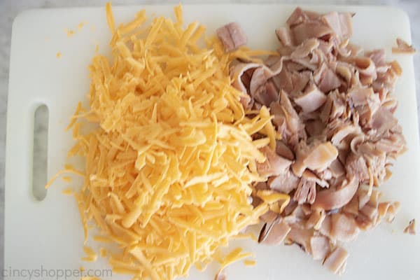 Shredded Cheese and diced ham for breakfast egg casserole