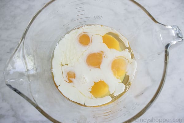 Eggs and milk in dish
