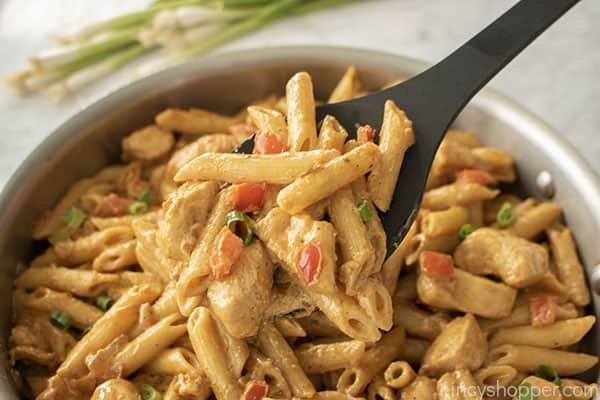 Spicy Chicken pasta on a spoon