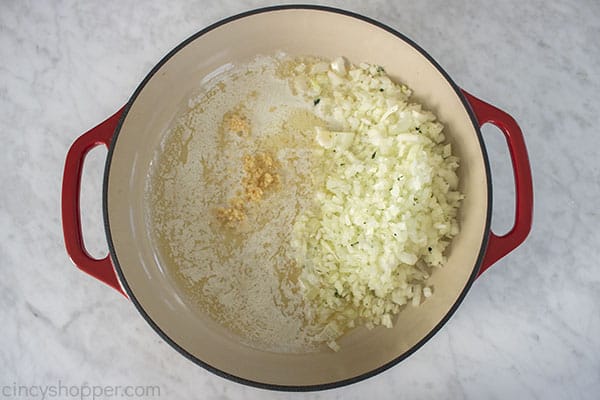 onions and garlic added to pan