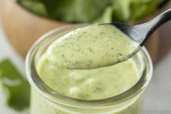 Cilantro Lime Dressing on a spoon