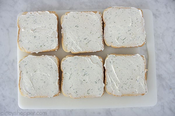 Dill cream cheese spread on bread