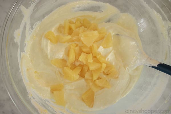 Pineapple chunks added to pie mixture